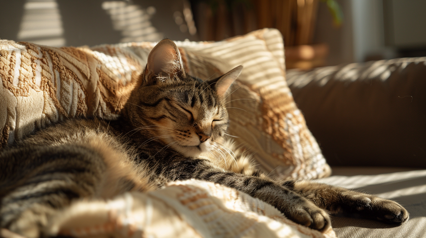 cat purring peacefully after being cuddled