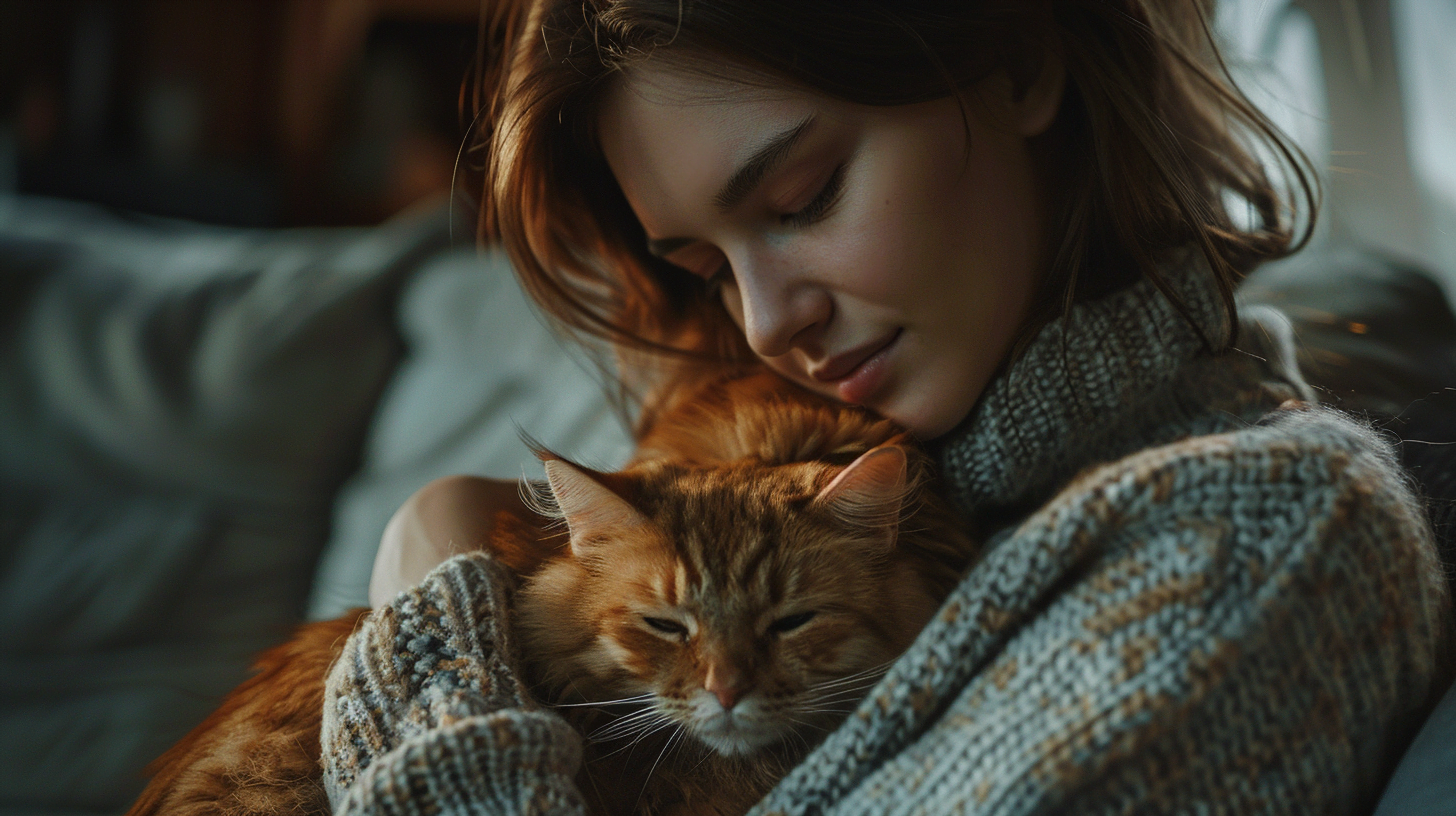 cat purring happily as it is being cuddled